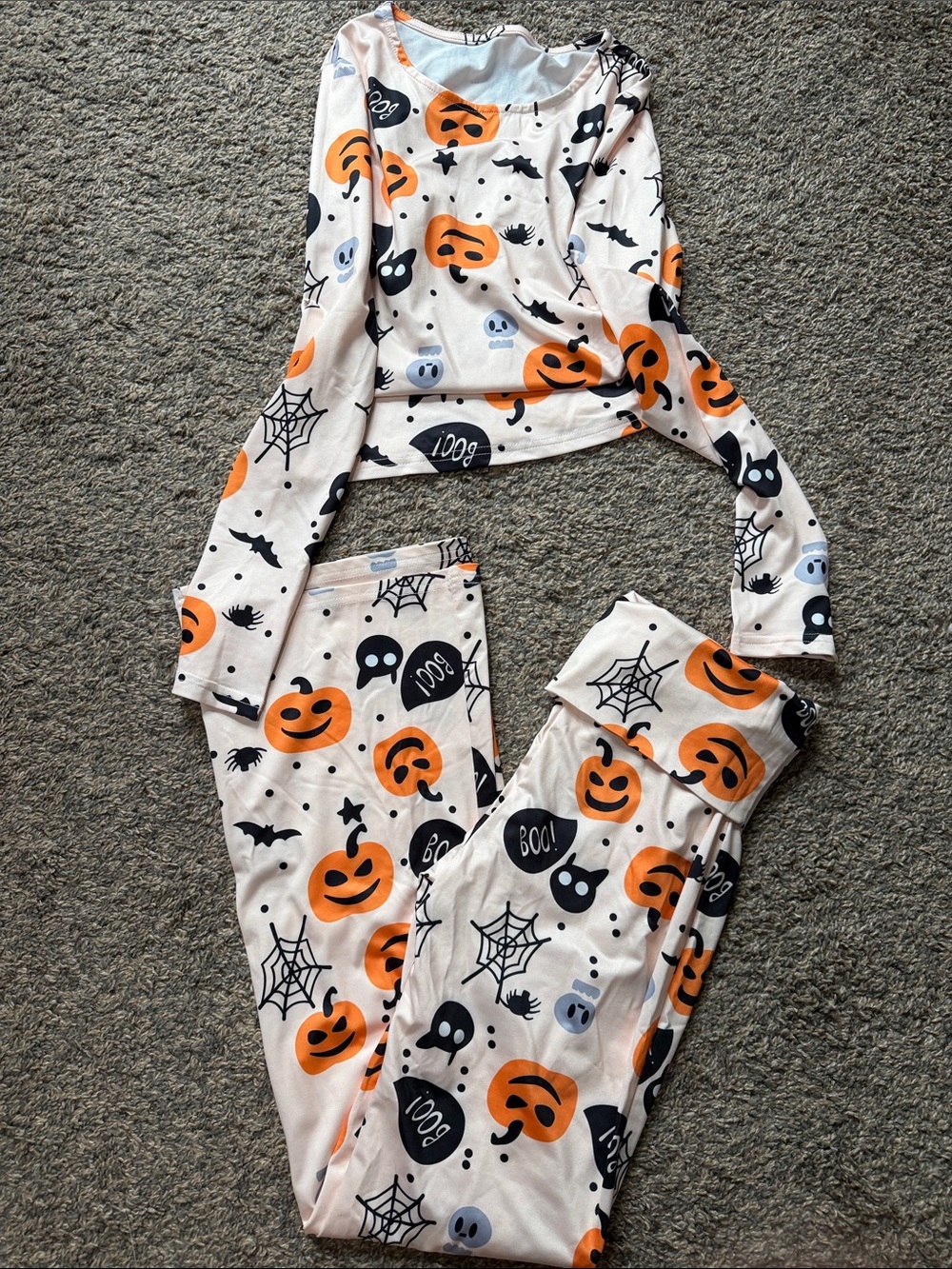 Halloween Pumpkin Print Pajama Set - Orange & Black